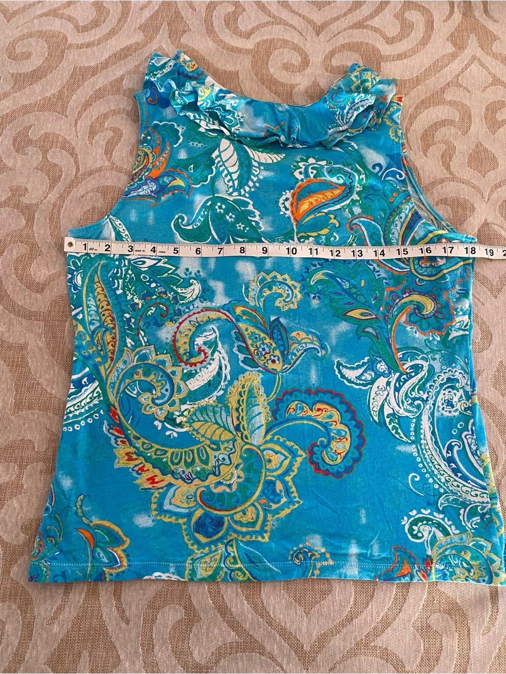 Lauren Ralph Lauren Paisley Ruffle Neck Sleeveless Blouse 100% Cotton - Picture 11 of 11